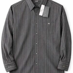 Lacoste 3XL Button Down Shirt NWT Gray Stripe Cotton Long Sleeve Big Tall